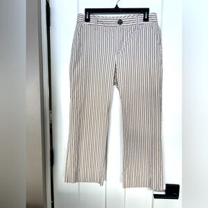 CAbi Pants #5316 Tick Tock Striped Cropped Bootcut Kick Flare Cream Blue Women 6